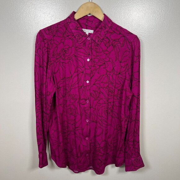 Equipment Essential Floral Button Up Shirt Size XL Violet Black Work Office - Picture 2 of 9